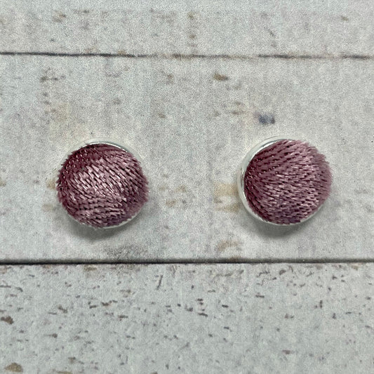 Fuzzy Mauve Fabric Stud Earrings