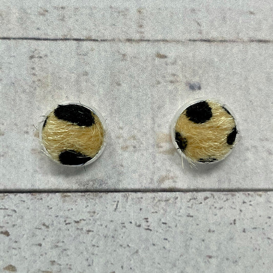 Fuzzy Cheetah Fabric Stud Earrings