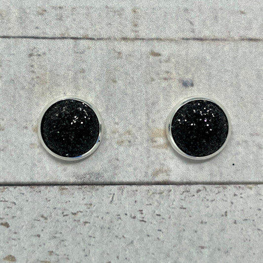 Black Glitter Fabric Stud Earrings