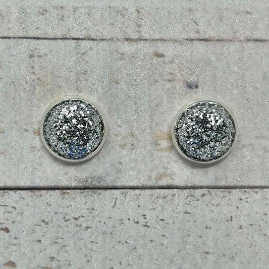 Silver Glitter Fabric Stud Earrings