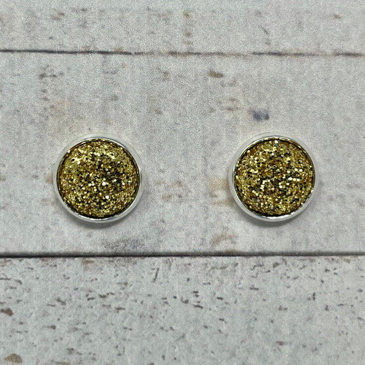 Gold Glitter Fabric Stud Earrings