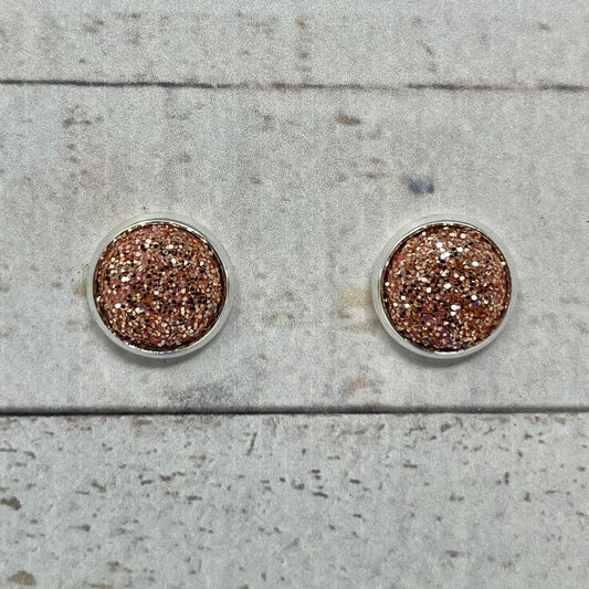 Rose Gold Glitter Fabric Stud Earrings