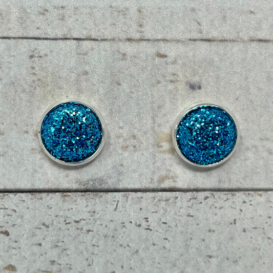 Turquoise Glitter Fabric Stud Earrings