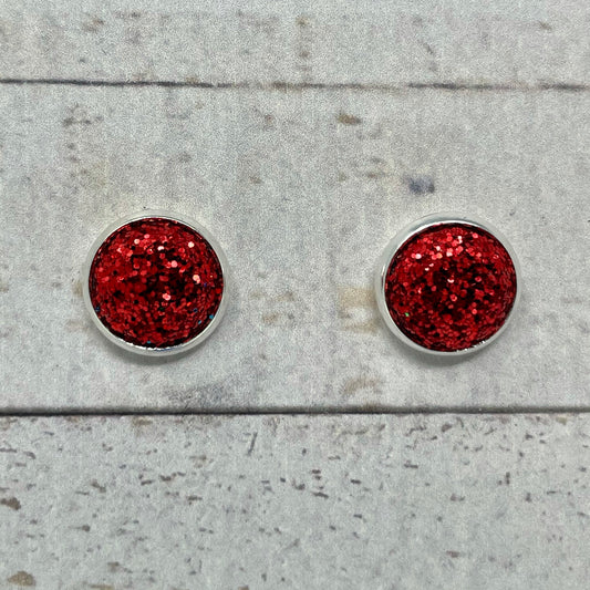 Red Glitter Fabric Stud Earrings