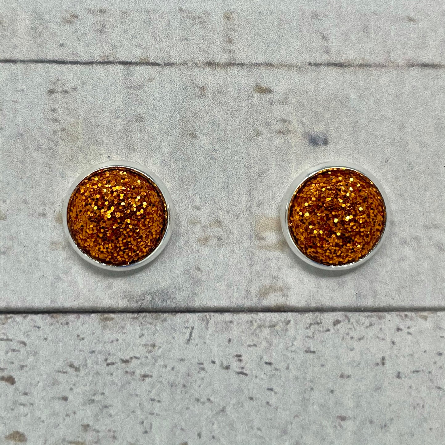 Orange Glitter Fabric Stud Earrings