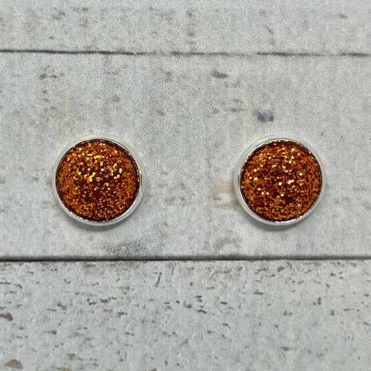 Orange Glitter Fabric Stud Earrings