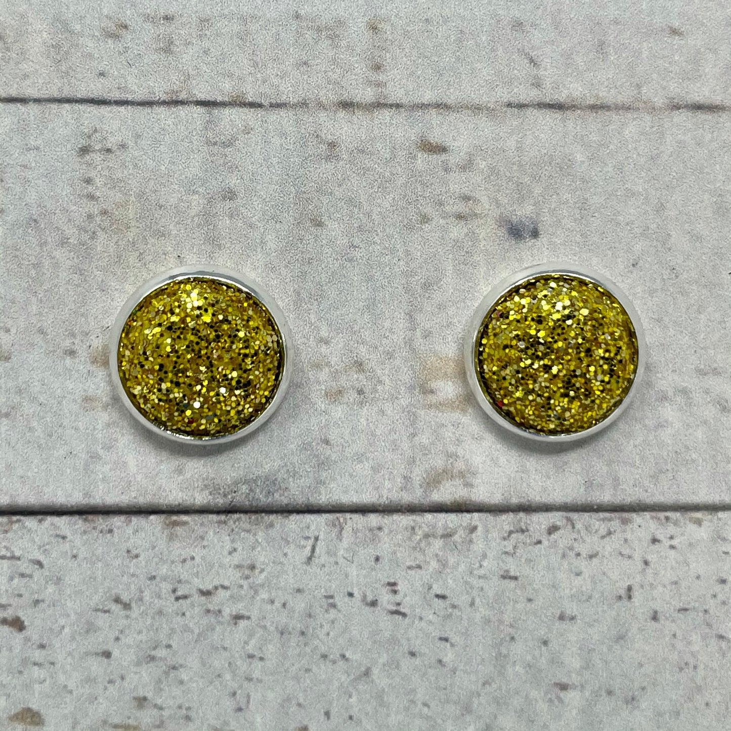 Yellow Glitter Fabric Stud Earrings