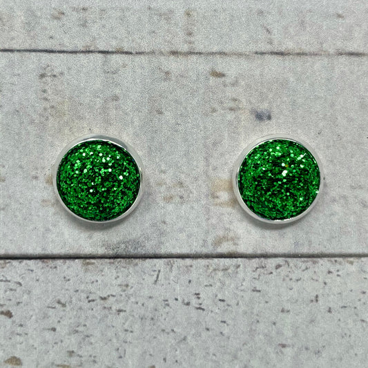 Green Glitter Fabric Stud Earrings