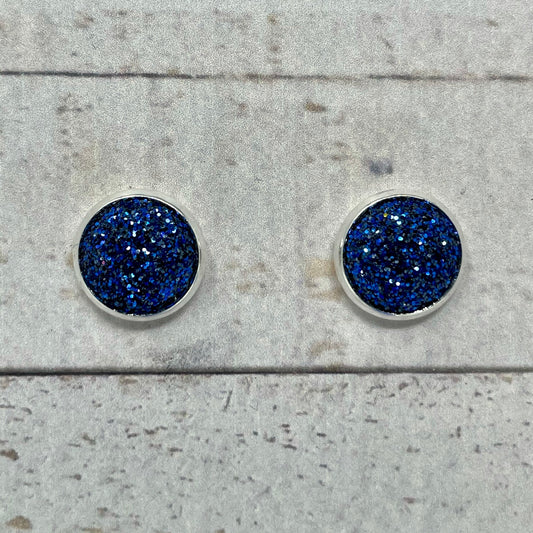 Blue Glitter Fabric Stud Earrings