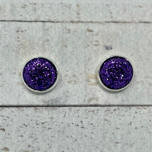 Purple Glitter Fabric Stud Earrings