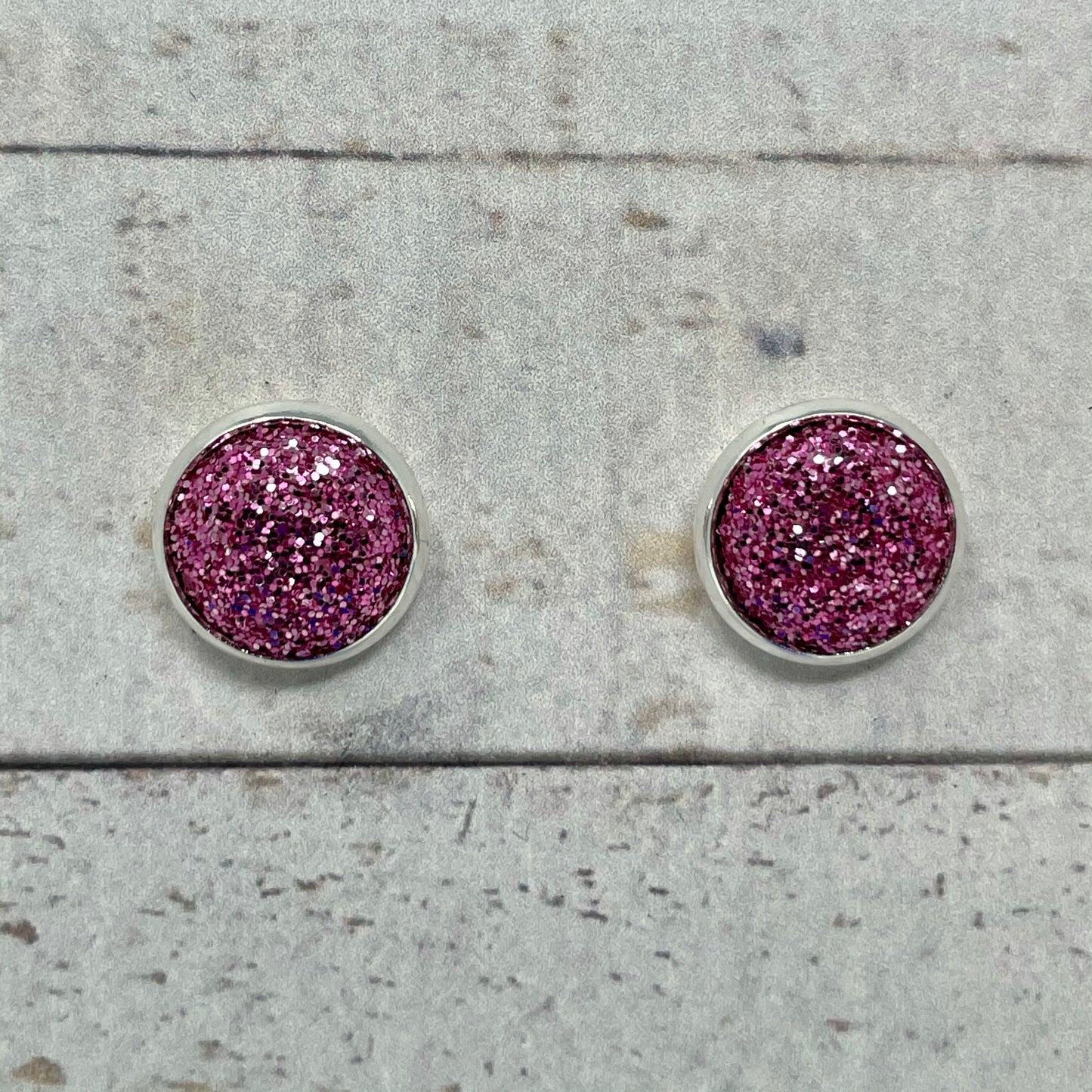 Pink Glitter Fabric Stud Earrings