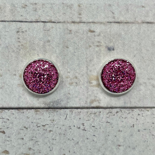 Pink Glitter Fabric Stud Earrings
