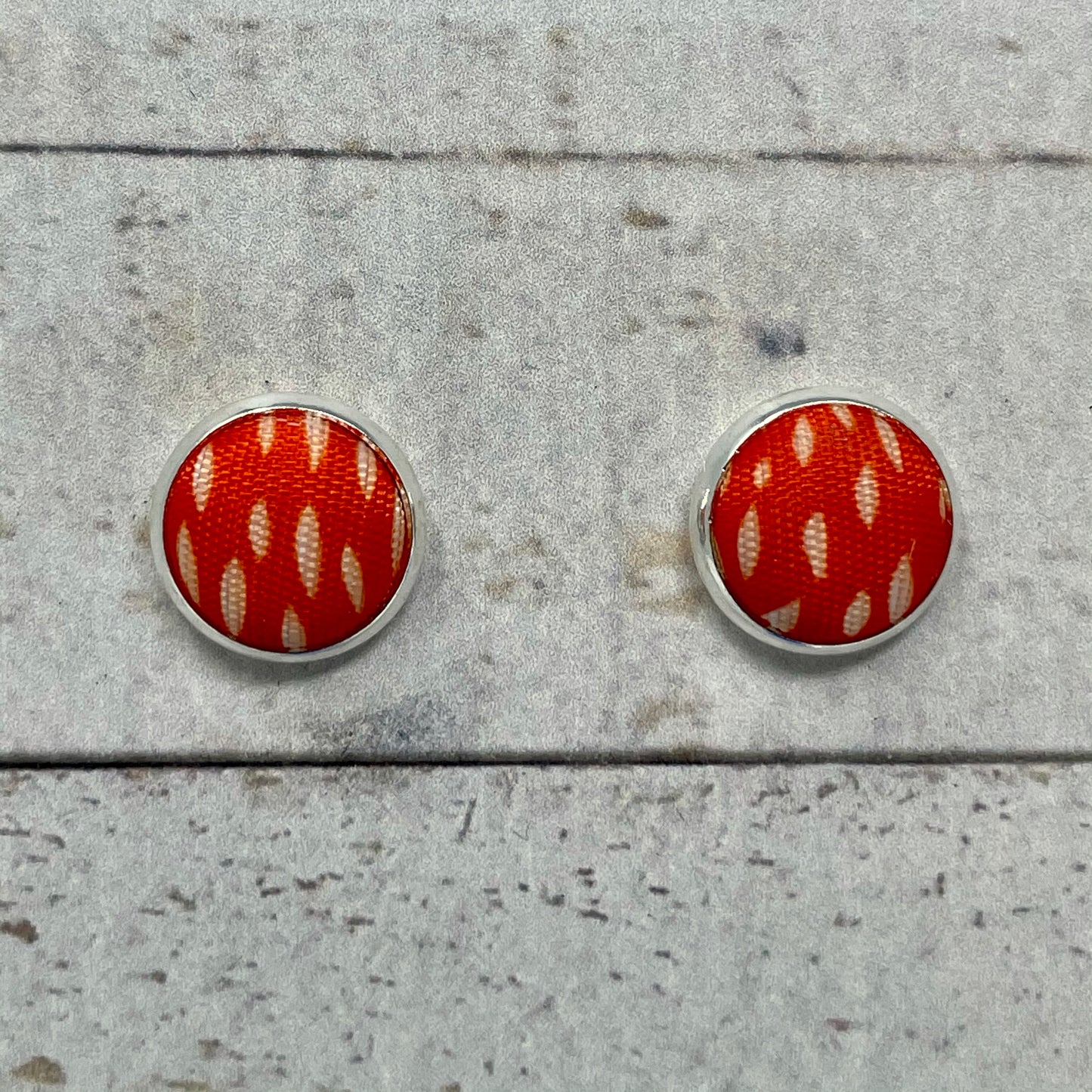 Bright Orange Speckled Fabric Stud Earrings