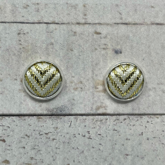 Shiny Gold Chevron Fabric Stud Earrings