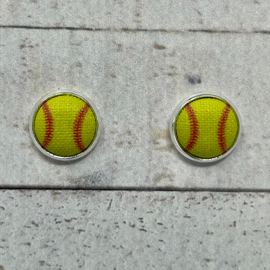 Softball Fabric Stud Earrings