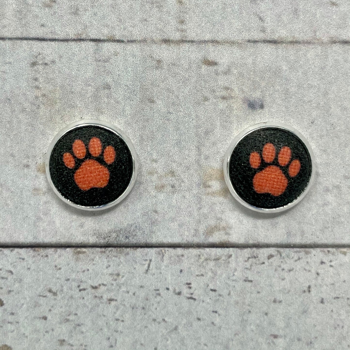 Orange Paw Fabric Stud Earrings