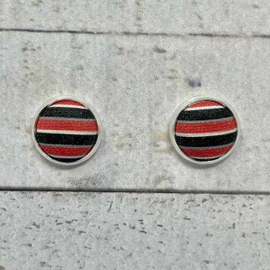 Black, Orange & White Striped Fabric Stud Earrings