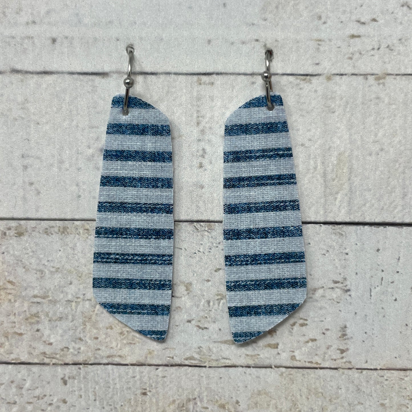 Blue Striped Fabric Bar Earrings