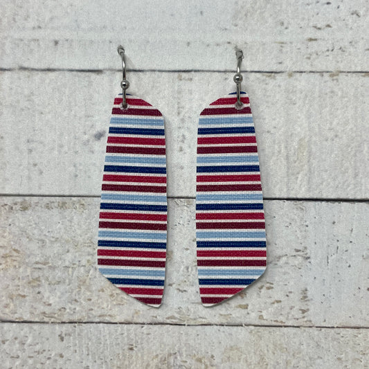 Red, White & Blue Striped Fabric Bar Earrings