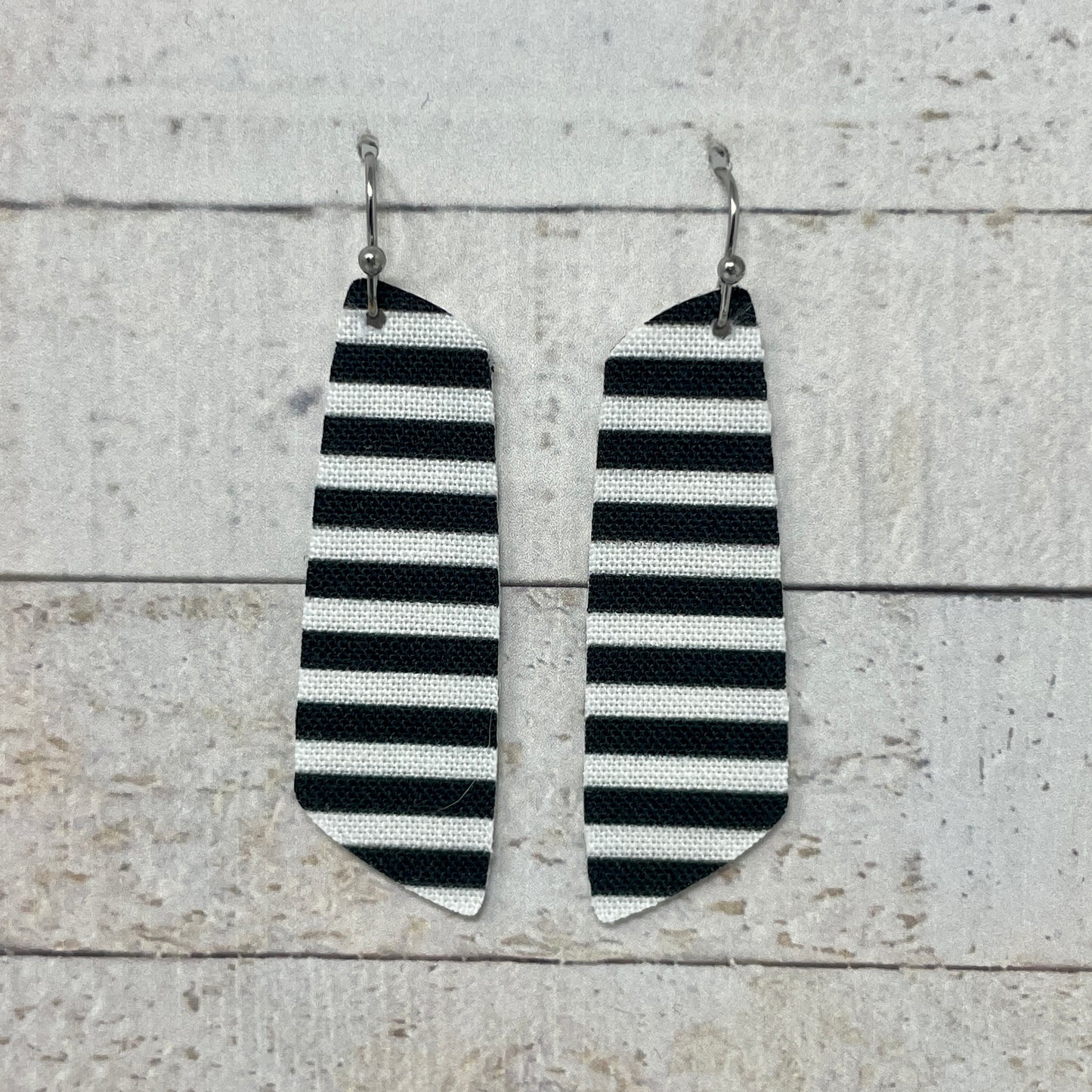 Black & White Striped Fabric Bar Earrings