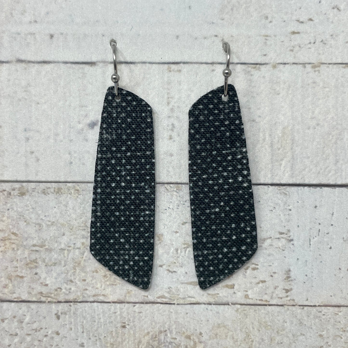 Distressed Black Fabric Bar Earrings