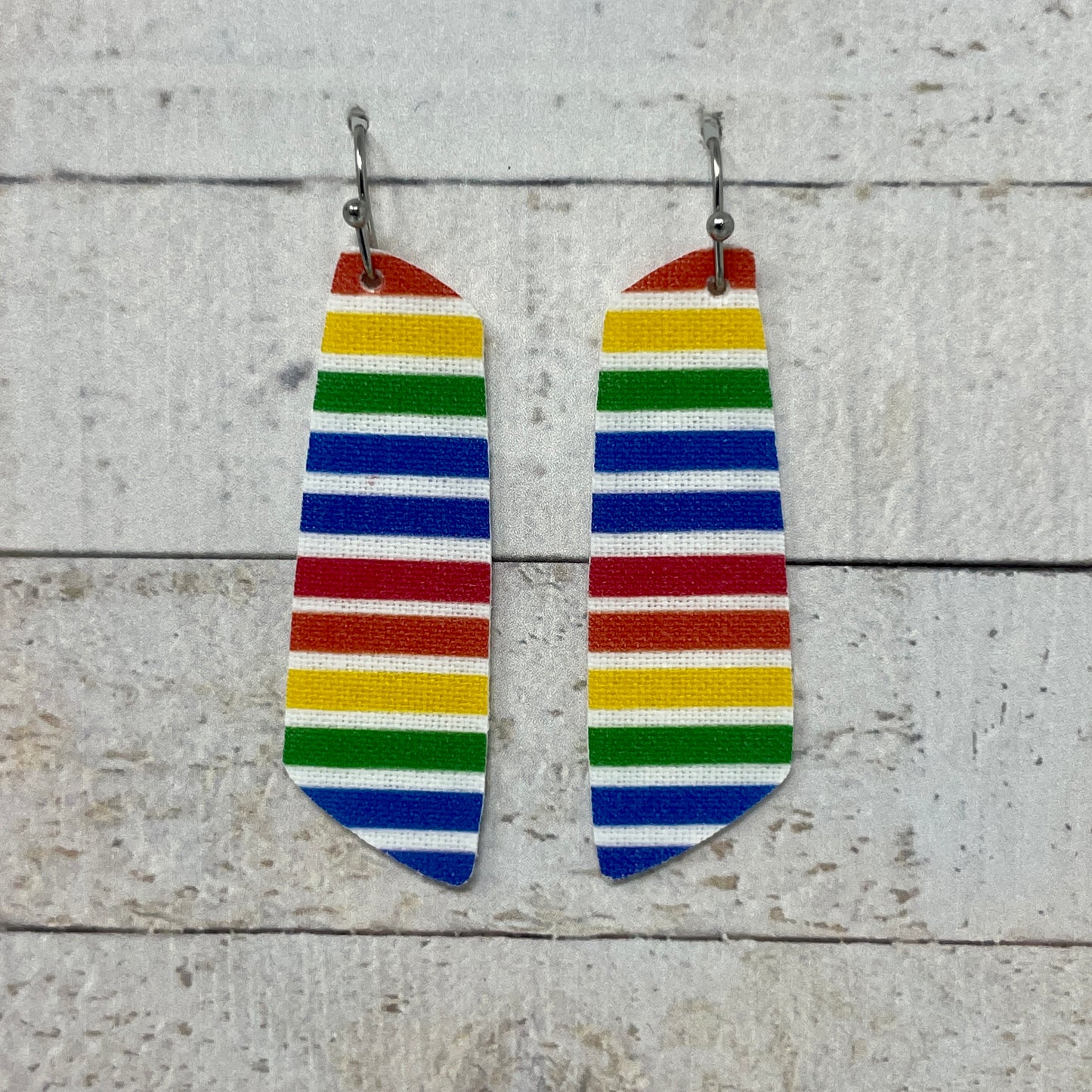 Rainbow Striped Fabric Bar Earrings