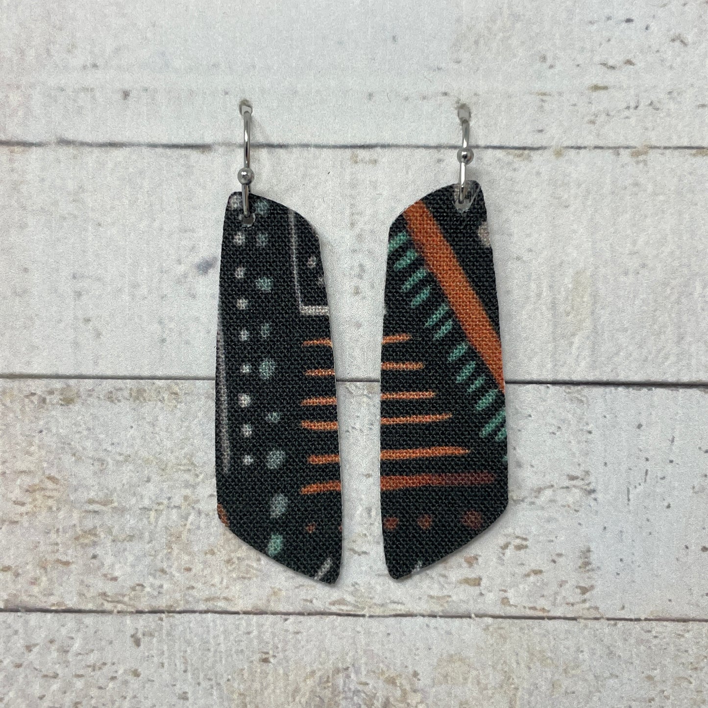 Black Boho Fabric Bar Earrings