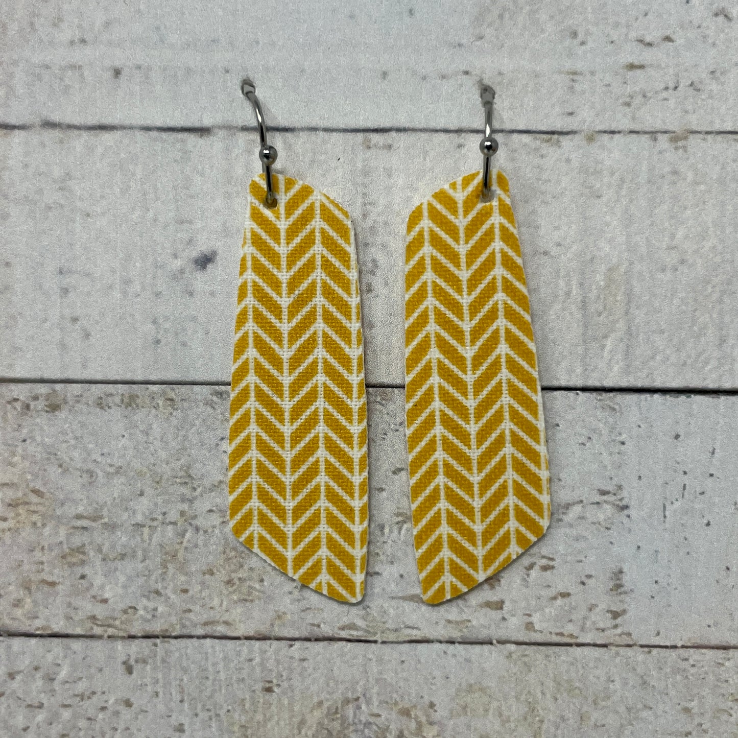 Mustard Herringbone Fabric Bar Earrings