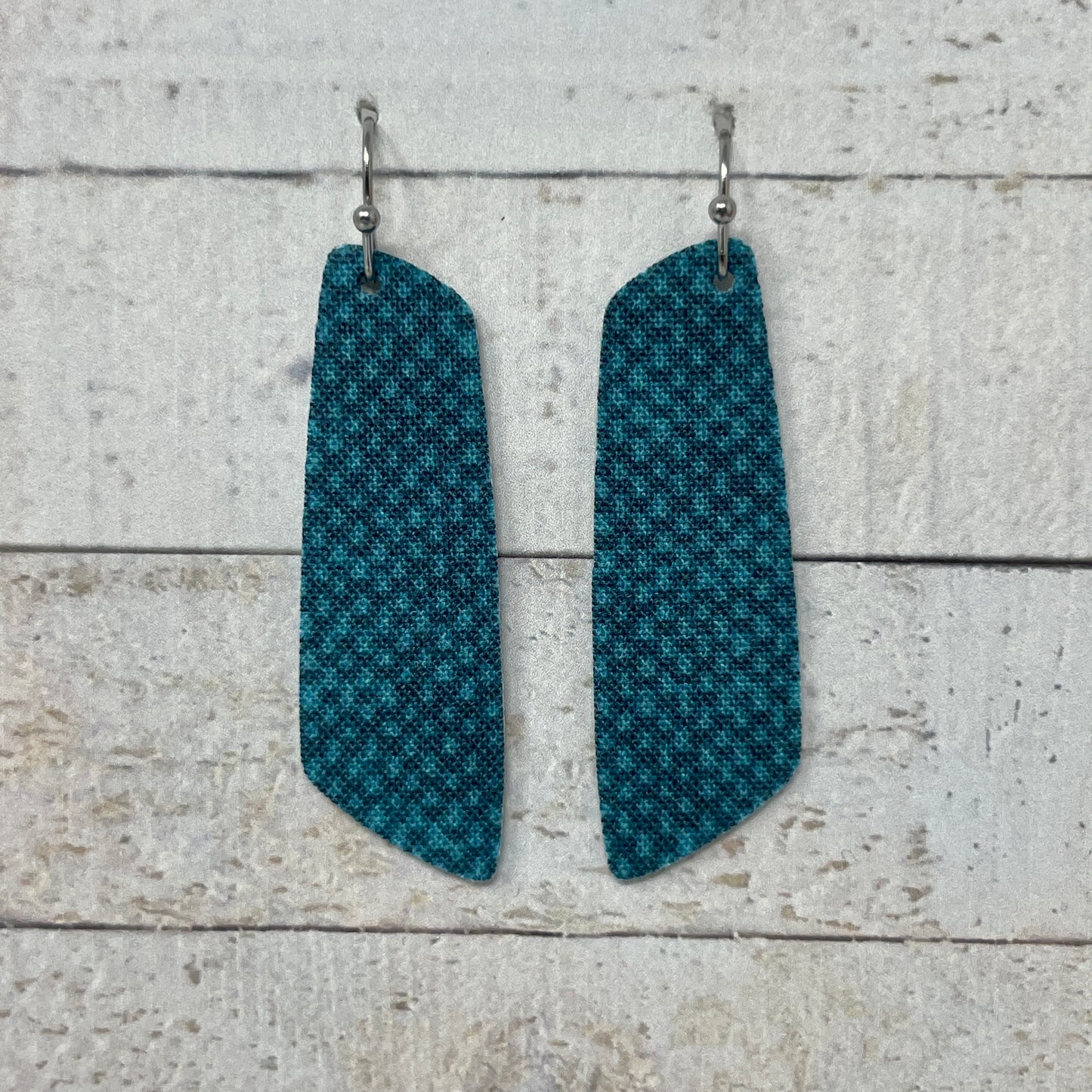 Teal Speckled Fabric Bar Earrings