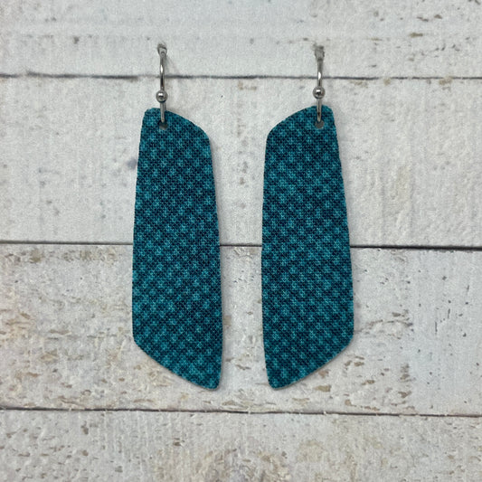 Teal Speckled Fabric Bar Earrings