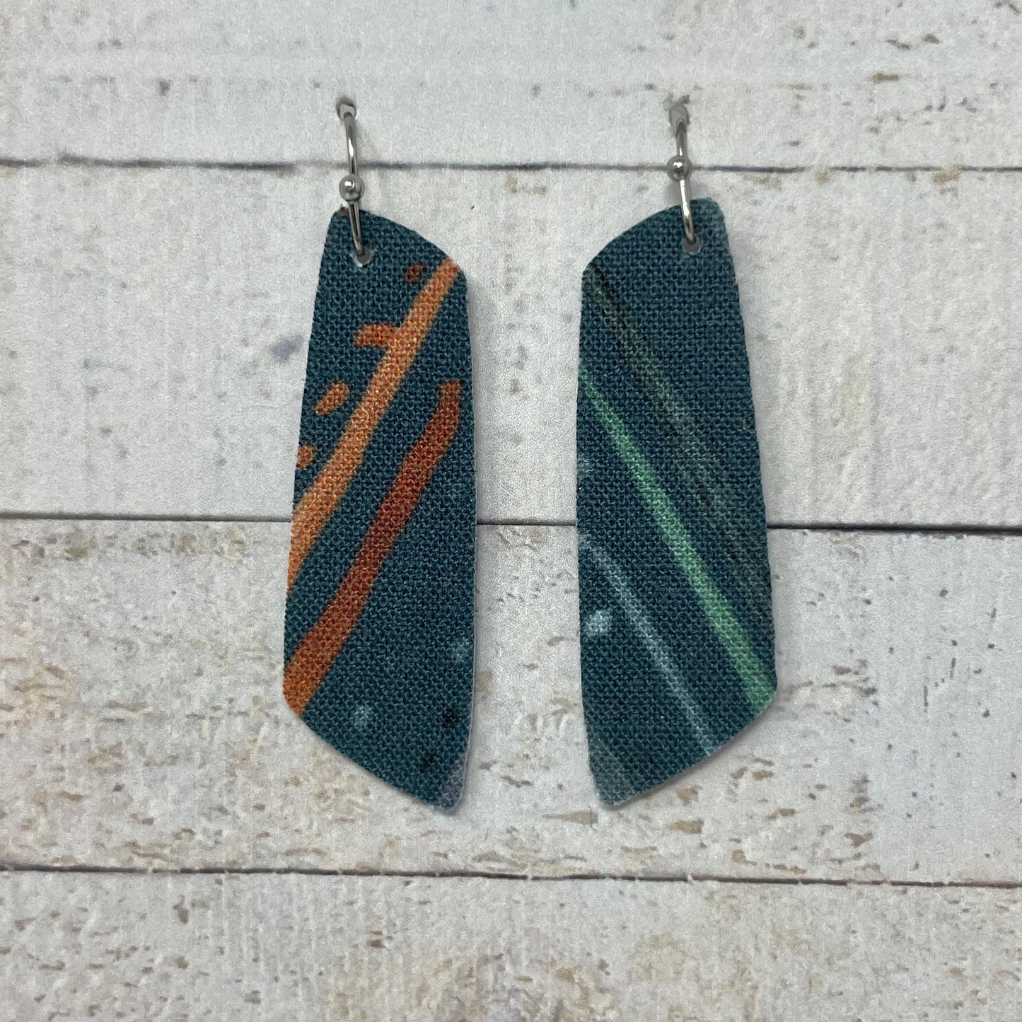 Teal Boho Fabric Bar Earrings