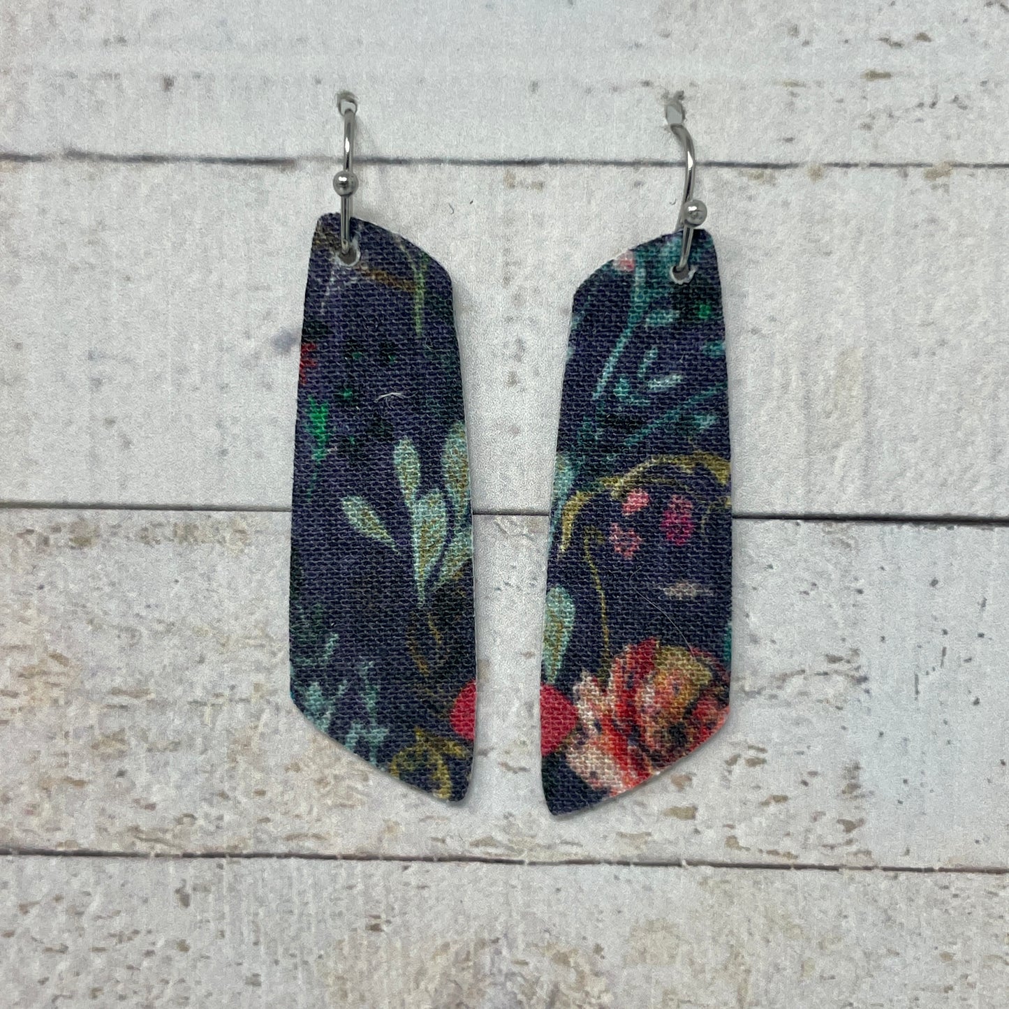 Purple Floral Fabric Bar Earrings