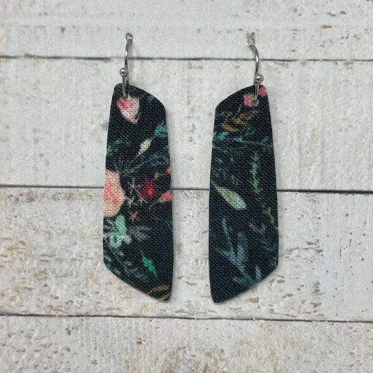 Black Floral Fabric Bar Earrings