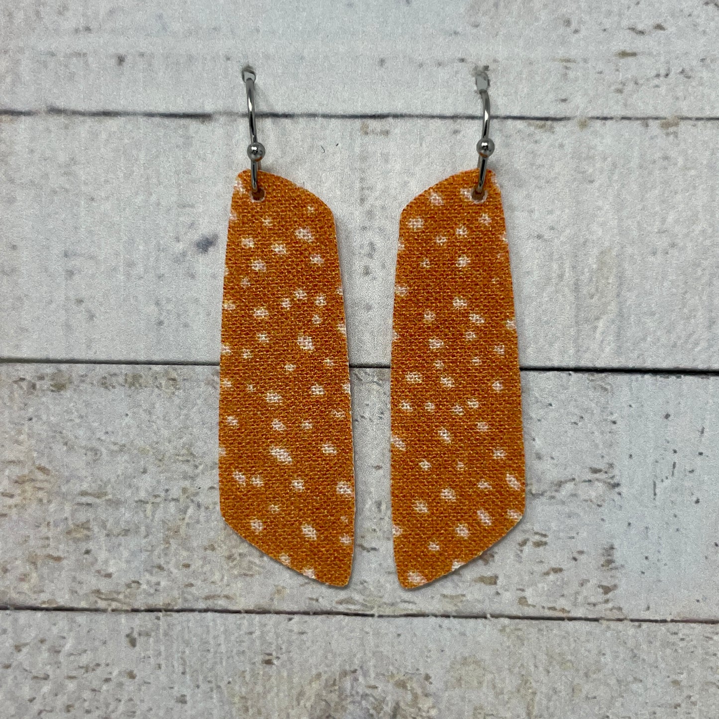 Orange Cream Speckled Fabric Bar Earrings