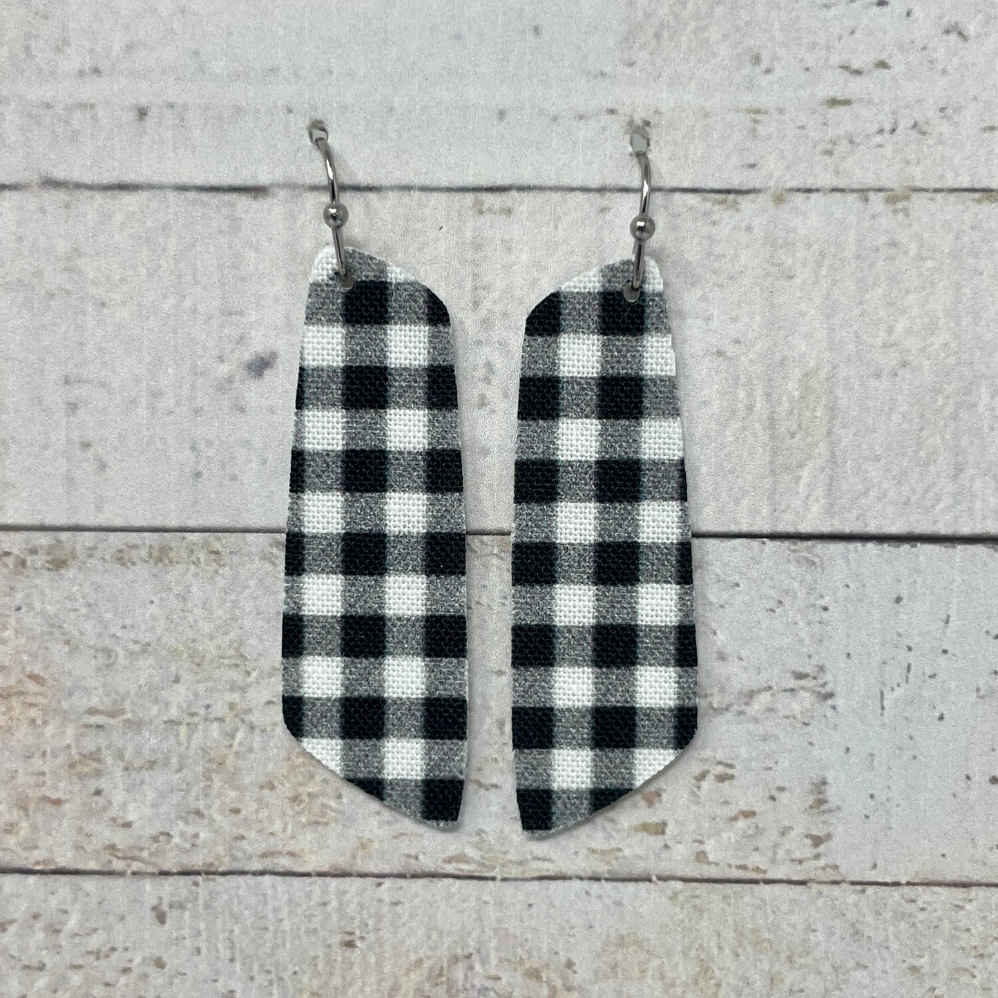 Black & White Plaid Fabric Bar Earrings