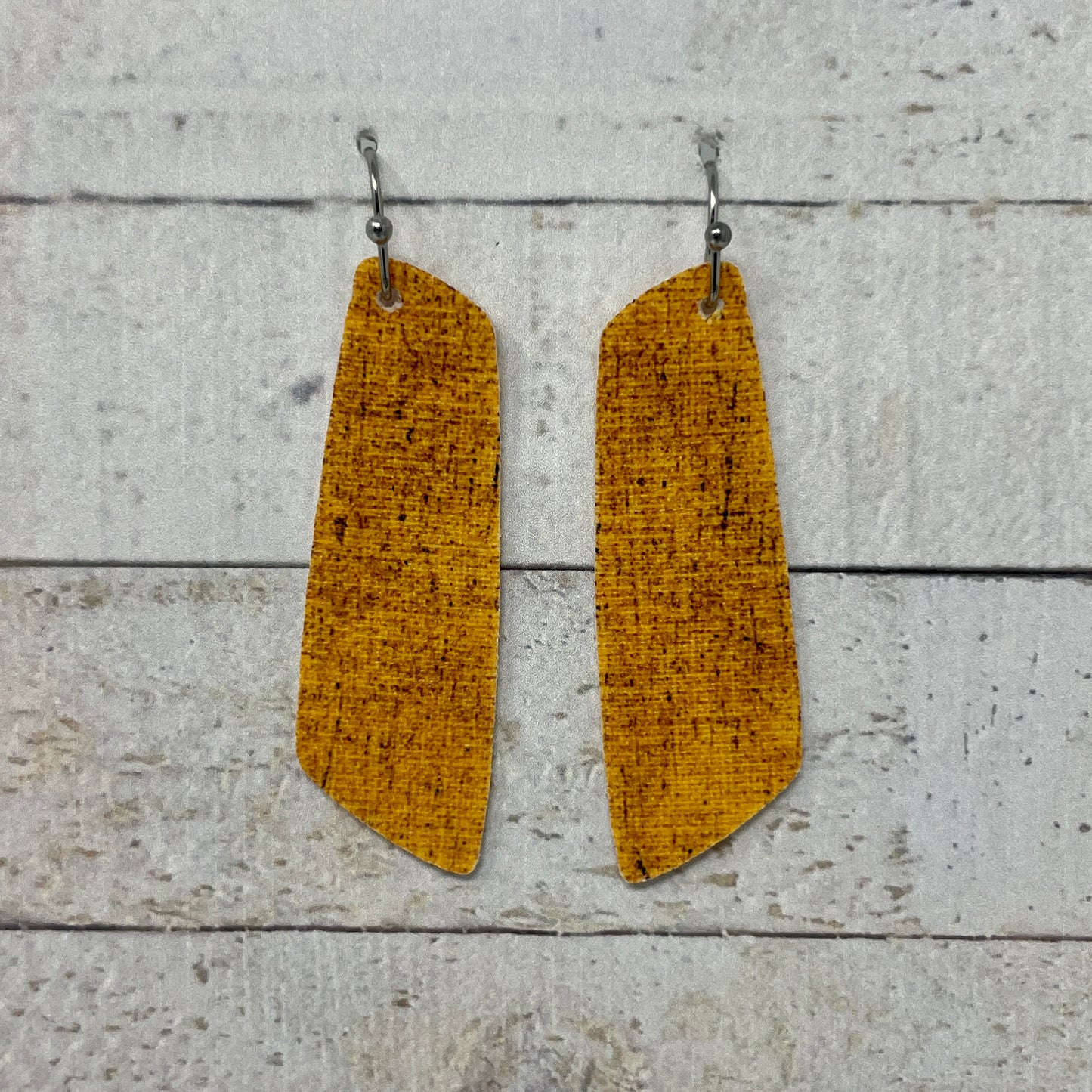 Distressed Mustard Fabric Bar Earrings