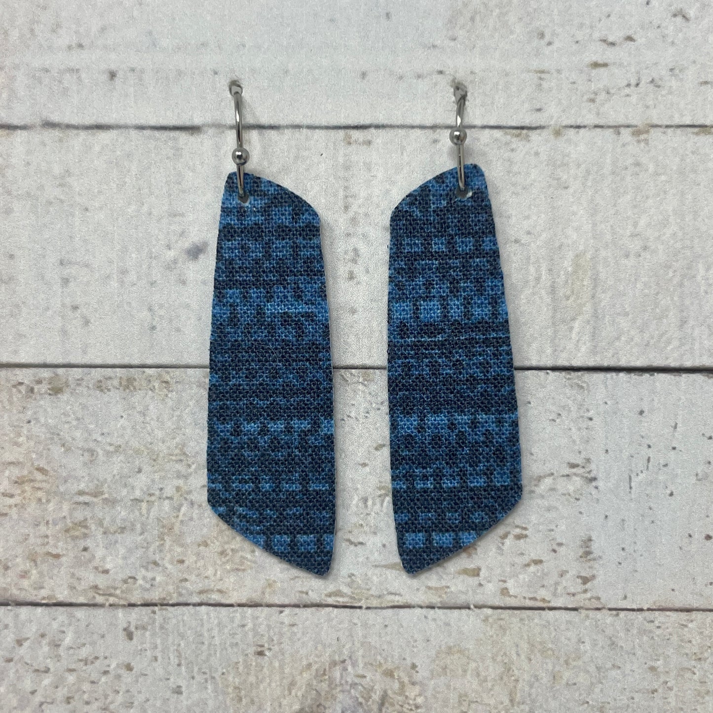 Blue Grasscloth Fabric Bar Earrings