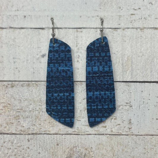 Blue Grasscloth Fabric Bar Earrings