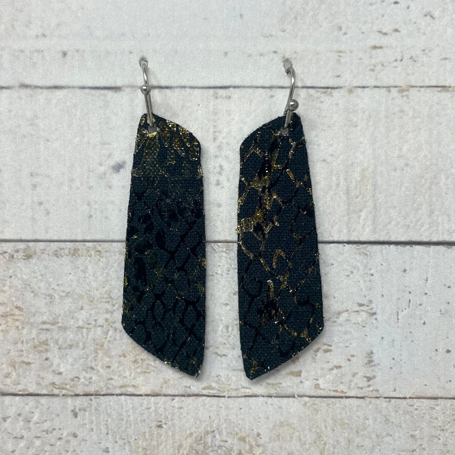 Black & Gold Foil Fabric Bar Earrings