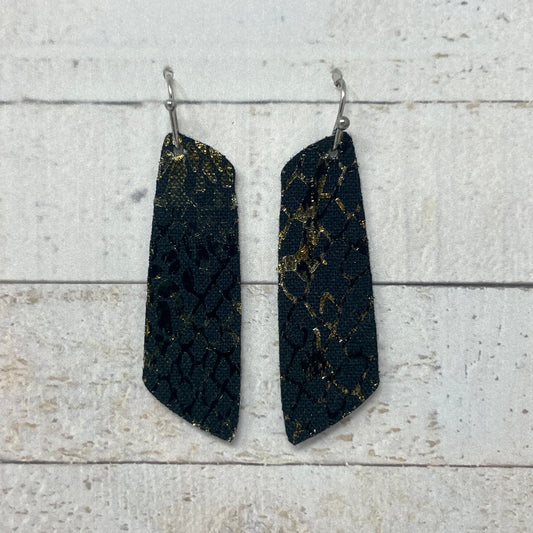 Black & Gold Foil Fabric Bar Earrings