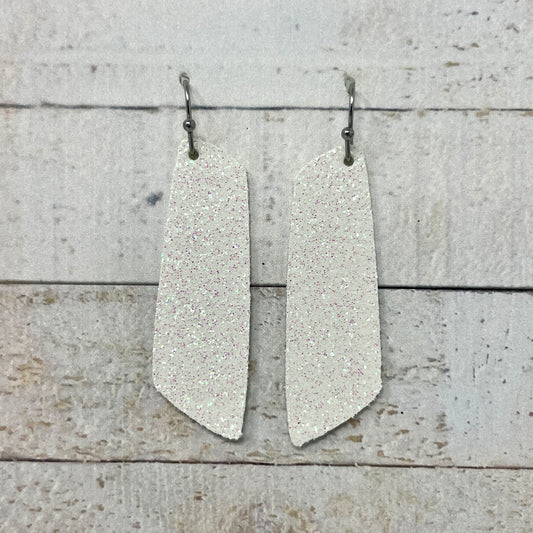 White Glitter Fabric Bar Earrings