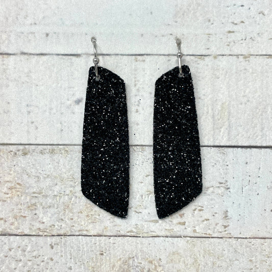 Black Glitter Fabric Bar Earrings