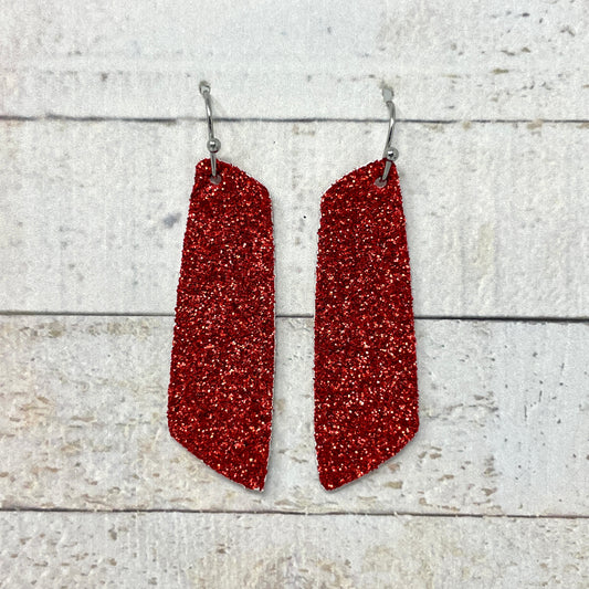 Red Glitter Fabric Bar Earrings