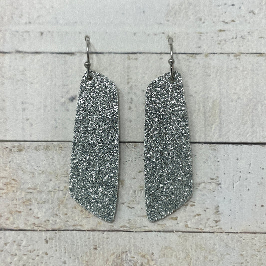 Silver Glitter Fabric Bar Earrings