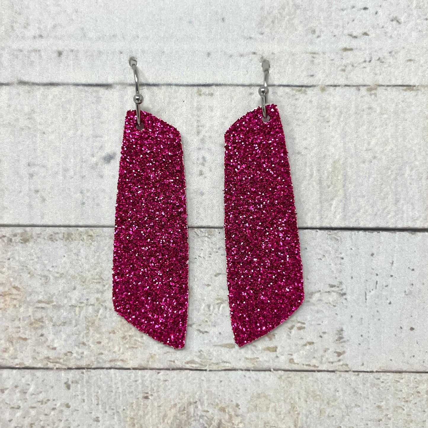 Hot Pink Glitter Fabric Bar Earrings