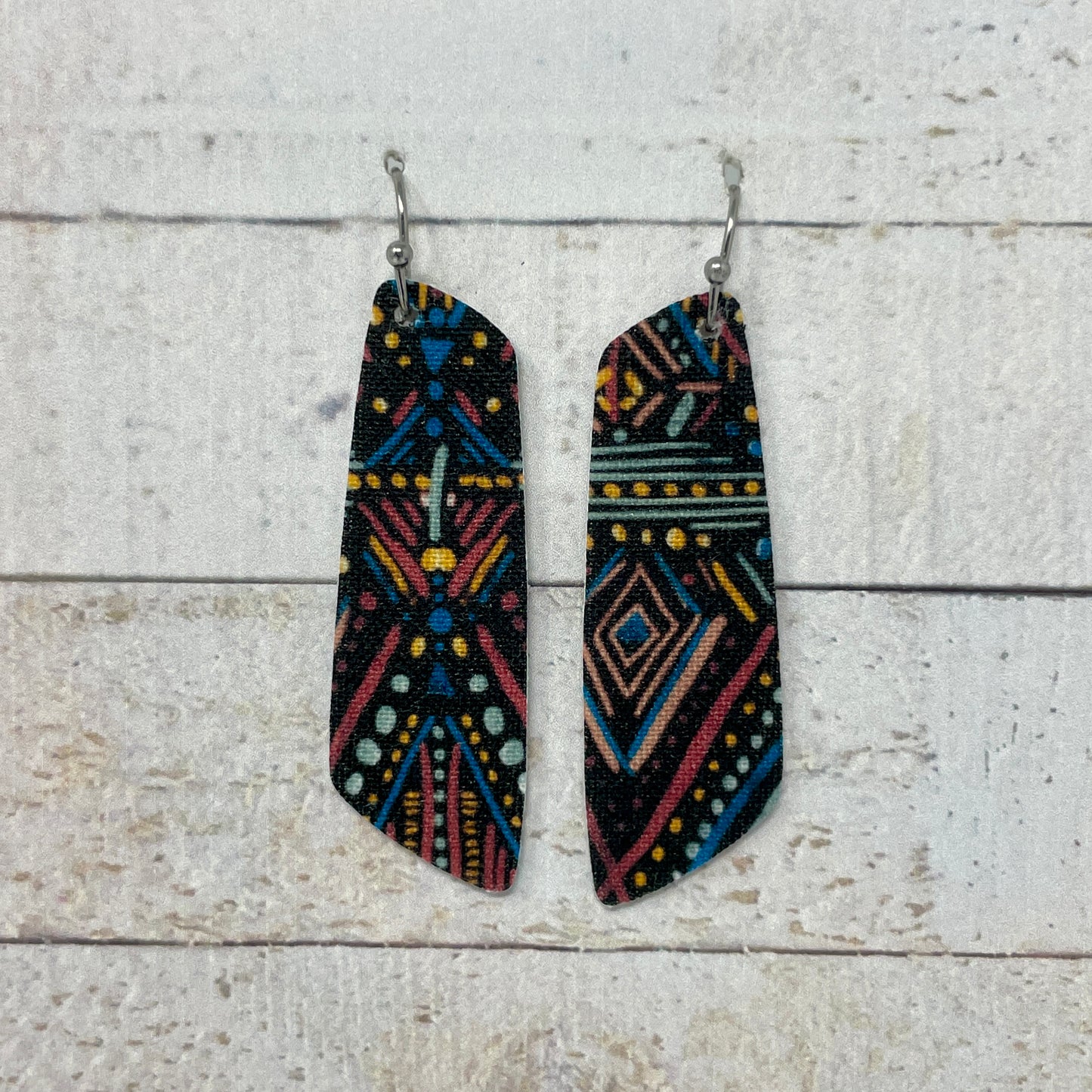 Summer Boho Black Small Scale Fabric Bar Earrings