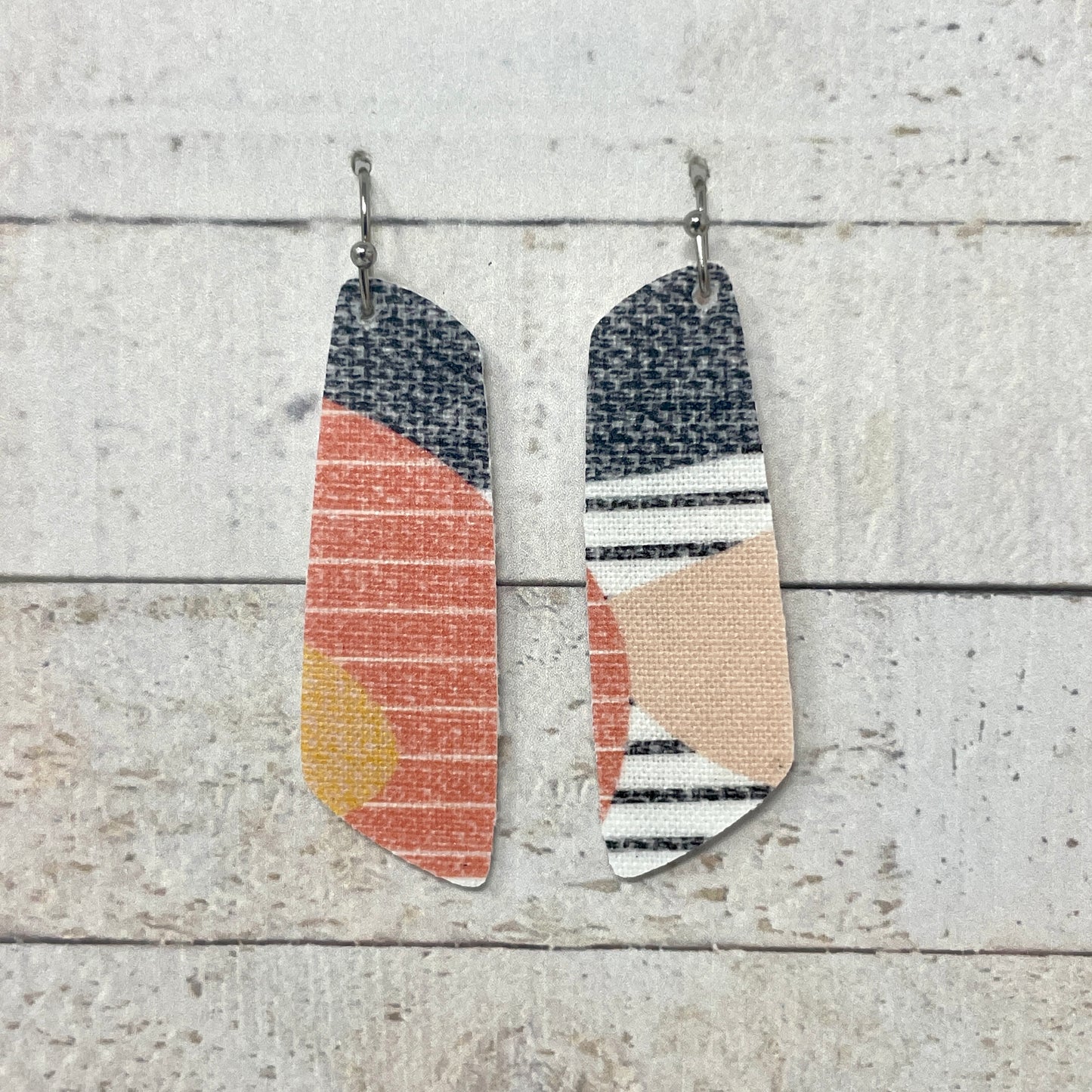 Peachy Boho Striped Fabric Bar Earrings