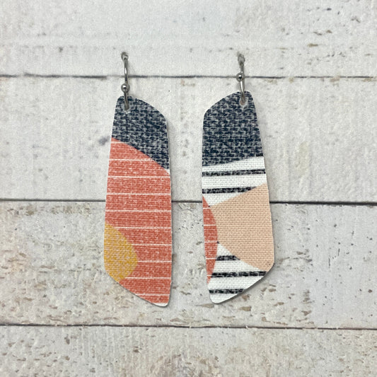 Peachy Boho Striped Fabric Bar Earrings