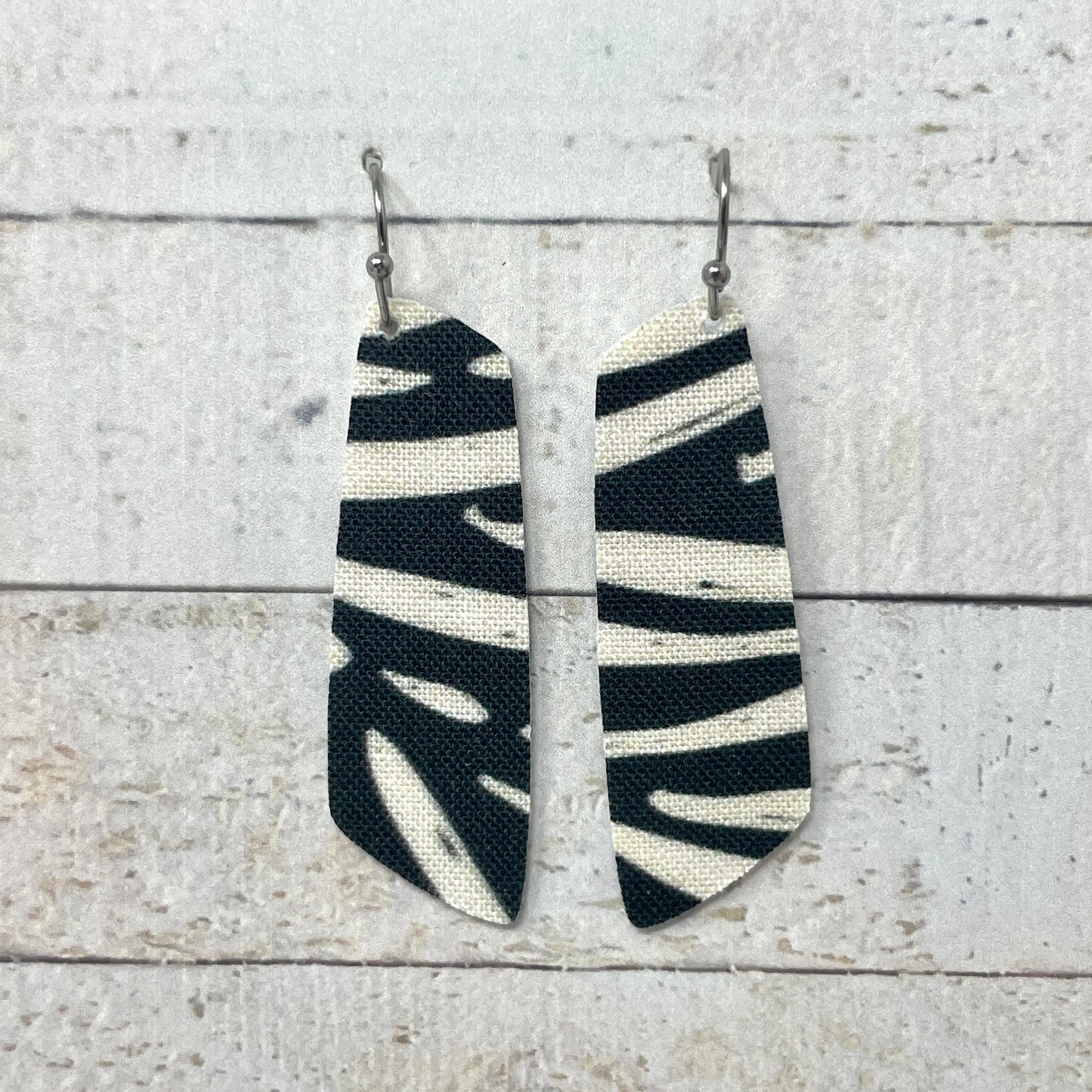 Black & Ivory Fabric Bar Earrings