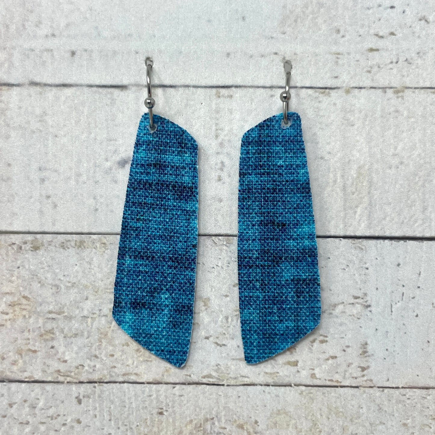 Bright Teal Fabric Bar Earrings